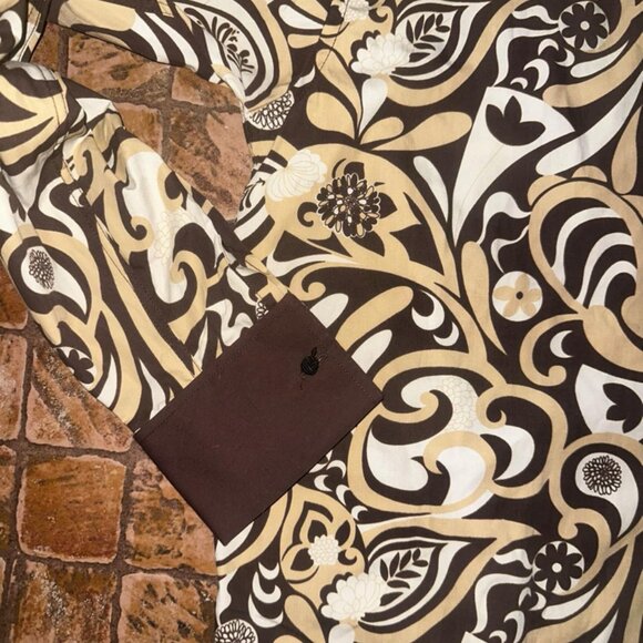 Dtek Jeans Men Shirt Sz Large Brown White Double Collar French Cuffs EUC - Picture 3 of 5